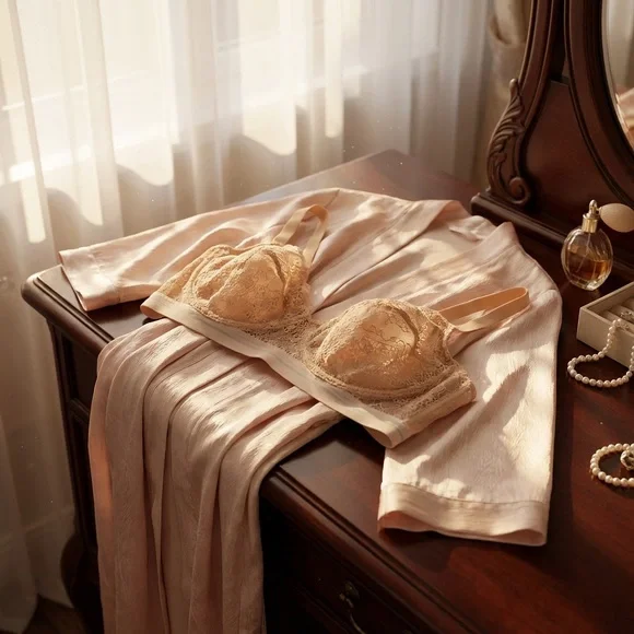 Luvlette Lace Underwire Bra 36E Nude Blush- Gold hardware-NWT - Picture 2 of 5